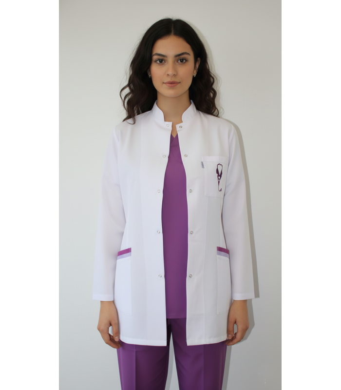 Women's long sleeve Lab Coats with embroidery stethoscope