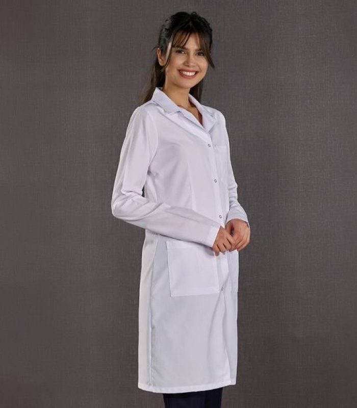 Women's long medical labcoat with a classic collar