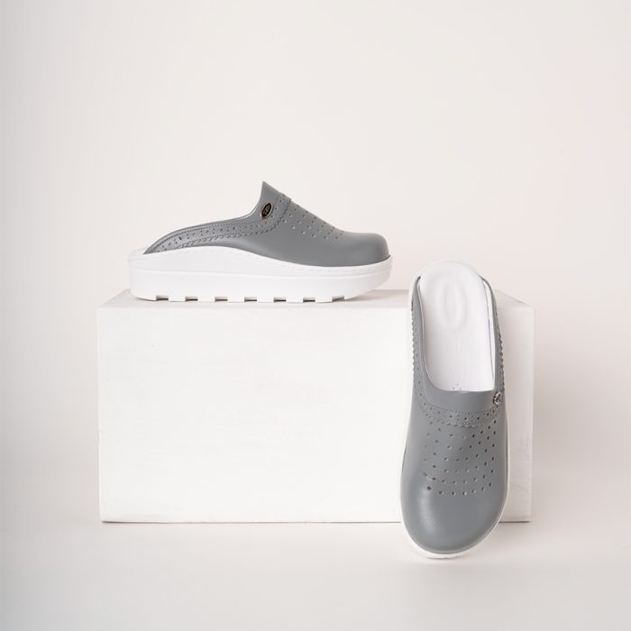 Ортопедично сабо от естествена кожа HAKIKI GREYS-  Сив